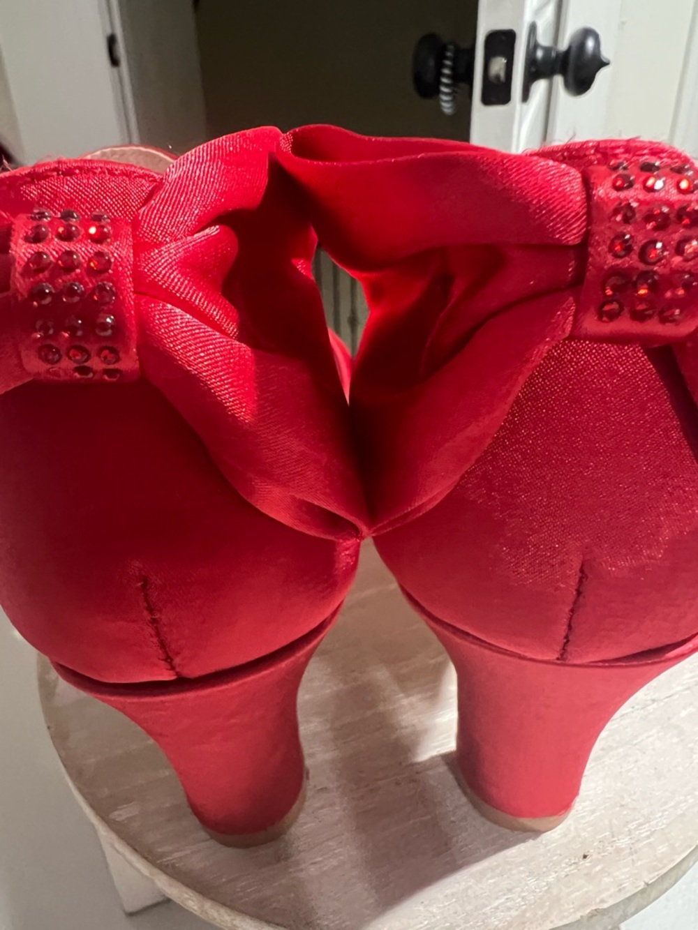Badgley Mischka Red Satin Bow Accent Heels